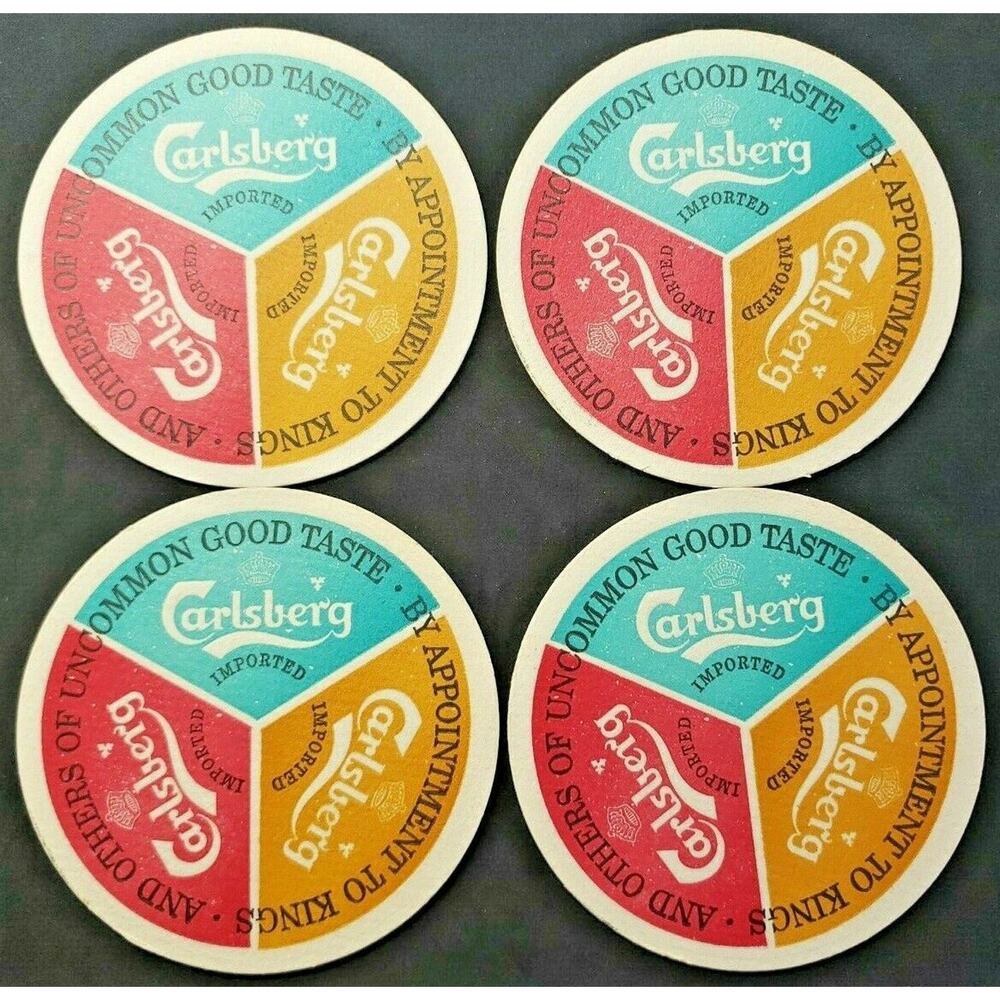 Vintage 1960's Carlsberg Beer Glass Coasters 4.25" (4) NOS PB59